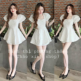 Set bộ đồ nữ gấm phồng tay khoét lưng đan nơ đơn giản, xinh xắn dành cho các tiểu thư đi học, đi chơi hoặc dạo phố