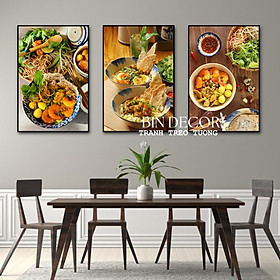 (ẢNH THẬT) Tranh treo tường trang trí decor quán mì quảng có khung kèm đinh treo