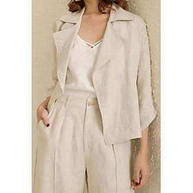 Áo khoác nhẹ nữ Linen Premium cổ ve vuông tay lỡ kiểu dáng blazer thích hợp hè, thu