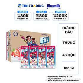 Thùng Thức uống sữa trái cây vị dâu Vinamilk Hero 180ml - 48 hộp/Thùng