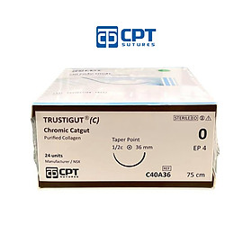 Chỉ phẫu tự tiêu tan chậm CPT Trustigut (C) Chromic Catgut số 0 - C40A26 / C40A36