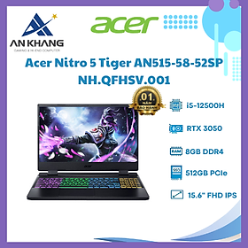 Laptop Gaming Acer Nitro 5 Tiger AN515-58-52SP NH.QFHSV.001 (Core i5-12500H | RTX 3050 4GB| 8GB | 512GB | 15.6 inch FHD | Win 11 | Đen) - HÀNG CHÍNH HÃNG