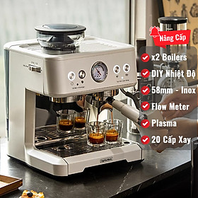 Máy pha cà phê espresso CF07-PLUS tích hợp xay hạt cà phê 20 mức, đánh bọt sữa, pha espresso 20 bar mạnh mẽ, 4 trong 1 tiện lợi, 2 boilers và DIY kiểm soát nhiệt độ 3 cấp, họng pha chuyên nghiệp 58mm