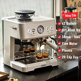 Máy pha cà phê espresso CF07-PLUS - 4 in 1, xay nâng cấp hạt 20 cấp độ, chiết xuất định lượng Flow Meter, đánh bọt sữa tạo hình latte art với 2 boilers, nâng cấp hệ thống pha thương mại chuyên nghiệp Inox 58mm, hàng chính hãng