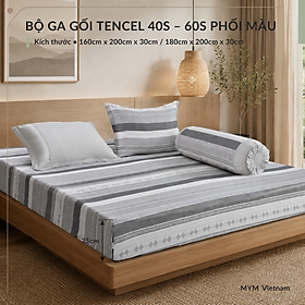 Bộ Ga Gối Tencel 40S In Họa Tiết Phối Màu 60S, Ga Bo Thun 1m6 1m8, Bộ 4 Món MYM