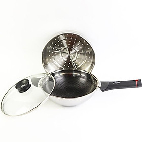 Bộ nồi xửng hấp Kimscook hàn Quốc Blackcube 24CM, 3 lớp đúc liền inox 304 , siêu bền cào không xước