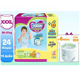 Tã Quần Bobby Đệm Lưng Thấm Mồ Hôi XXXL24 (24 Miếng) - Tặng 6 Miếng Phiên Bản Hè Vui Nhộn