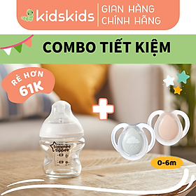 COMBO Ty Ngậm Dạ Quang Tommee Tippee Night Time 0-6m & Bình Sữa Thủy Tinh Ty Siêu Mềm Tommee Tippee 150ml