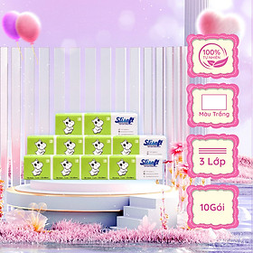 Mua 10 Gói Giấy ăn Slisoft Trắng 3 lớp x 100 tờ đa năng khăn giấy rút không chất tẩy trắng an toàn cho cả gia đình