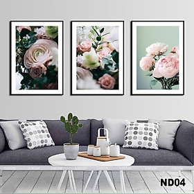 Tranh treo tường CAO CẤP 3 bức phong cách hiện đại Bắc Âu 39, tranh hoa hồng trang trí phòng khách, phòng ngủ, phòng ăn