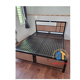 Giường sắt kết hợp gỗ 1m8x2m Đại Thành