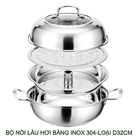Mua Bộ nồi lẩu hơi  nồi hấp đa năng làm bằng inox 304  loại D30-32cm tùy chọn  đáy 3 lớp dùng được cho bếp từ