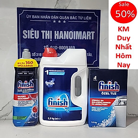 Combo rửa bát Finish: Bột Classic 2,5kg, Muối hộp 1,5kg, Nước làm bóng chai 750ml - Chính hãng.