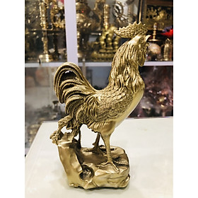 Tượng Gà bằng đồng trên đá cao 16cm