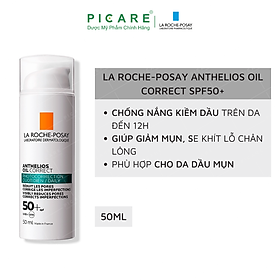 Kem chống nắng dạng gel giúp giảm mụn kiểm soát bóng nhờn và thu nhỏ lỗ chân lông La Roche-Posay Anthelios Oil Correct 50ml