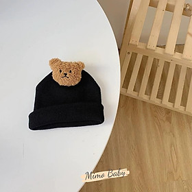 Mũ nón len mùa đông dáng beanie đính gấu bông dễ thương cho bé ML190 Mimo Baby
