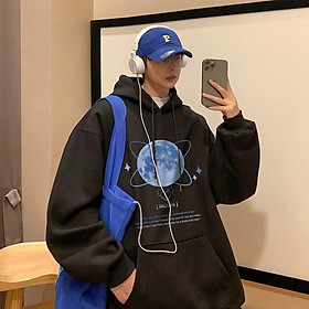Áo Hoodie Tay Dài Cổ Tròn Dáng Rộng In Hình Hành Tinh Hoạt Hình Phong Cách Hip hop Hàn Quốc
