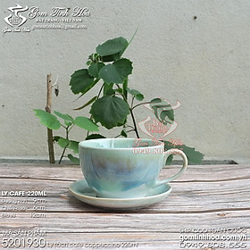 Ly tách uống cafe cappuccino 220ml gốm sứ Bát Tràng men hỏa biến ngọc trai