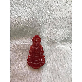 MẶT DÂY CHUYỀN NỮ PHẬT QUAN ÂM ĐÁ CẨM THẠCH ĐỎ ĐẬM ĐẸP Size Nhỏ Cao 35mm x Ngang 20mm x Dầy 4,5mm NỮ MỆNH HOẢ THỔ