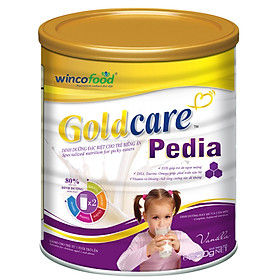 Sữa bột Wincofood Goldcare Pedia : dành cho trẻ biếng ăn, chậm lớn, sản phẩm phù hợp với trẻ từ 1 tuổi trở lên, bổ sung FOS giúp trẻ ăn ngon miệng, DHA , Taurine, Omega giúp phát triển trí não