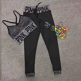 Set Quần Áo Tập Gym Nữ - Set Bộ Đồ Tập Yoga Pink Cá Tính Áo Bra Quần Dài