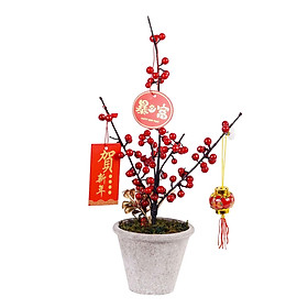 Chinese New Year Ornaments Holiday Desk Bonsai Spring Festival Table Centerpiece Red Lucky Character Pendants for Porch Desk Entryway Office