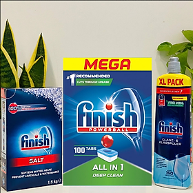 Combo Viên rửa bát fnish All in one 100 viên+Dung dịch nước làm bóng