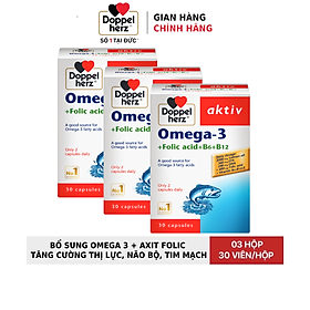 Combo 03 hộp viên uống tăng cường thị lực, tim mạch và não bộ Doppelherz Aktiv Omega 3 + Folic acid + B6 + B12 (Hộp 30 viên)