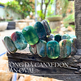 Vòng đá canxedon bản oval 25ly NHASAN tăng vượng khí - Tặng kèm viên đá thạch anh thô nhỏ