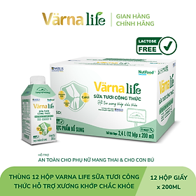 Thùng Thực phẩm bổ sung Värna Life sữa tươi công thức (Xanh) (12 Hộp x 200ml)