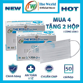 Hình ảnh [ Combo mua 4 hộp tặng 2 hộp] [HỘP-50 CÁI] Khẩu trang y tế 3 lớp The World kháng khuẩn, bụi mịn chất lượng - Hàng Chính Hãng The World