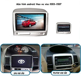 Màn hình ô tô dvd android 9 inch theo xe VIOS+MẶT Dưỡng giắc zin theo xe.Màn hình DVD android,4G,Wifi,sử dụng Tiếng việt