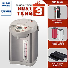 Bình thủy điện tử Tiger PVW-B30W (3.0L) Tặng Bình giữ nhiệt AP-500 + Bình thủy chứa PRX-A100 + Vỉ nướng điện SQ-S700 - Hàng Chính Hãng