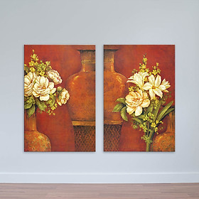Bộ 2 tranh hoa mẫu đơn đơn giản | Tranh tĩnh vật phong cách sơn dầu – W1640