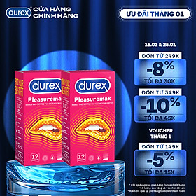 Bộ 2 hộp bao cao su Durex Pleasuremax gân gai, size 56mm, 12 bao/hộp
