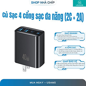 Củ Sạc Nhanh USAMS 4 Cổng CC331/CC330 40W (2*Type-C + 2*USB-A port) - Hàng Chính Hãng
