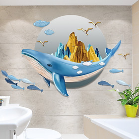 Mua Sticker Giấy Dán Tường Decal Dán tường Tranh Dán Tường Trang Trí Tường Mẫu Cá Voi Xanh ZH-1004