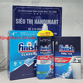 Combo viên rửa bát Finish 120 viên + muối rửa bát Finish 1,5kg + Nước làm bóng bát finish 750ml
