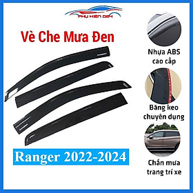 Vè che mưa ô tô Ford Ranger 2022-2023-2024 Vè Đen Thái, nhựa ABS cao cấp chắn mưa, cản bụi, trang trí xe hơi
