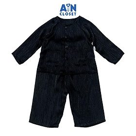 Bộ quần áo bà ba dài unisex cho bé hoa văn Vân Gỗ lụa đen - AICDBTXBTE74 - AIN Closet