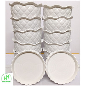 10 Combo chậu nhựa quả Dứa 100x70x60 + đĩa lót chậu 85x10 , trồng cây mini,  xương rồng, cây để bàn, sen đá