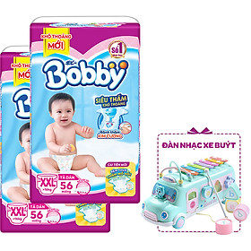 Combo 2 Tã Dán Bobby Đệm Thun Thấm Mồ Hôi XXL56 (56 Miếng) - Tặng 1 Đàn Nhạc Xe Bus