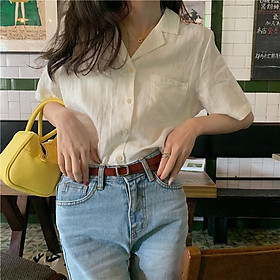 Áo sơ mi ngắn tay cổ V basic nhiều màu phong cách Hàn Quốc Sollle