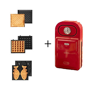 Máy Nướng Bánh mì Sandwich/Waffle đa năng 2 Khay Rán Trứng Xúc Xích Có Chế Độ Hẹn Giờ Tiện Lợi, Kèm Quyển Công Thức + Chổi