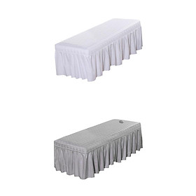 2x Massage Cosmetic Table Valance Sheet Cover with Hole White+Gray