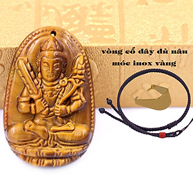 Mặt dây chuyền Phật Hư không tạng đá mắt hổ 2.2 x 3.6cm kèm vòng cổ dây dù nâu + móc inox, Phật bản mệnh