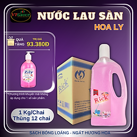 Nước Lau Sàn Rick 1kg (12 chai/thùng) - Tặng 1 Chai Nước Rửa Tay Zily 500Gr