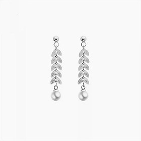 Bông tai nữ inox Hàn Quốc dáng dài sang trọng hình lá nguyệt quế sang trọng không đen