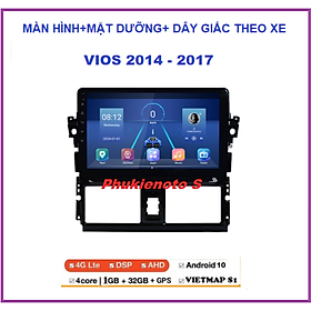 Bộ Đầu DVD Android ram1G- rom32G lắp sim 4G-phát wifi hoặc kết nối wifi Cho Ô Tô VIOS 2014-2017 Tích Hợp GPS Chỉ Đường, Xem Camera,Có Mặt Dưỡng và dây giắc đi kèm Màn Hình androi  10inch Full HD Kính Cường Lực IPS 2.5D