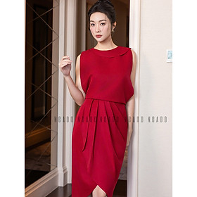 Đầm đỏ sát nách cổ tròn NGADO , đầm cổ tròn , đầm nữ , đầm dự tiệc
